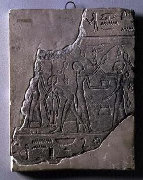 Bas relief of priestesses gathering grapes, 26th-30th Dynasty (stone) 19th
