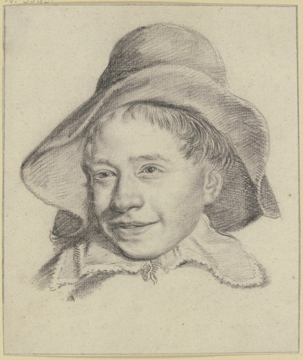 Kopf eines lachenden Knaben mit großem Hut und Kragen von Leendert van der Cooghen