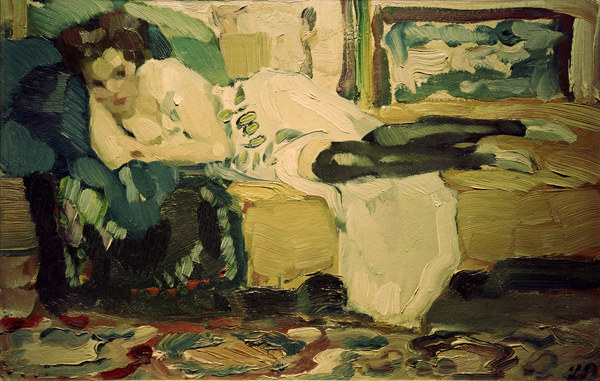 Dame auf dem Sofa, um 1908. von Leo Putz