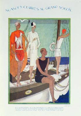Sommerleben auf der Yacht,  Modeteller aus der Zeitschrift "Femina" 1927