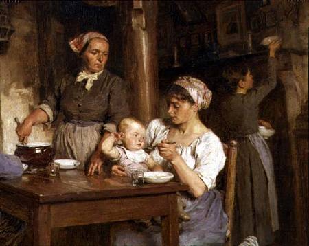 The Midday Meal, detail of feeding the baby von Leon Augustin Lhermite
