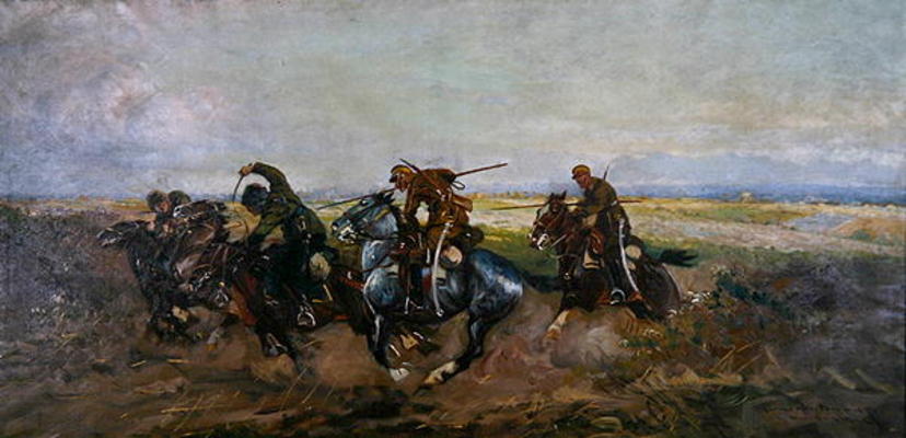 Polish Lancers attacking Russians, 1920 (oil on canvas) von Leonard Winterowski
