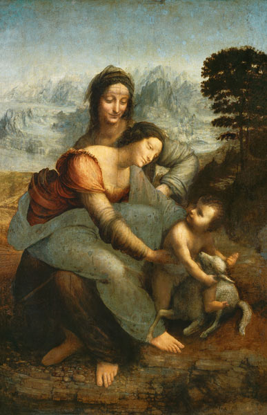 Jungfrau und Kind mit Hl. Anna (vor der Restaurierung von 2012) von Leonardo da Vinci