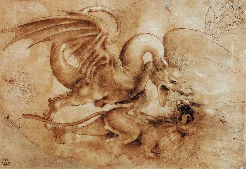 Kampf zwischen einem Drachen und einem Löwen von Leonardo da Vinci