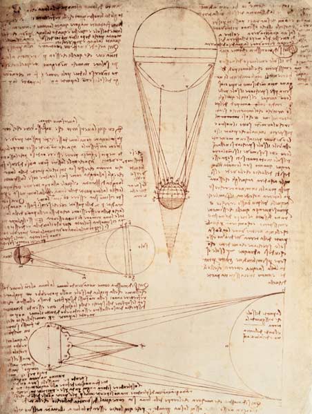 Codex Leicester f.1r: notes on the earth and moon, their sizes and relationships to the sun von Leonardo da Vinci