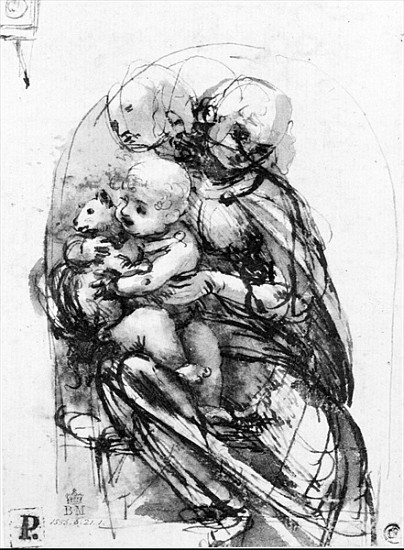 Study for a Madonna with a Cat, c.1478-80 (pen & ink over stylus underdrawing on paper) von Leonardo da Vinci