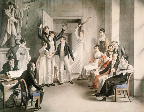 Franz Schubert (1797-1828). Gesellschaftsspiel der Schubertianer in Atzenbrugg von Leopold Kupelwieser