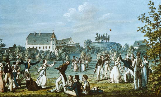 Ball Games at Atzenbrugg with Franz Schubert (1797-1828) and friends seated in the foreground von Leopold Kupelwieser