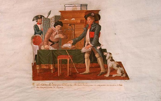 Fol.55 Country Folk and the Money Changer (gouache on card) von Lesueur Brothers