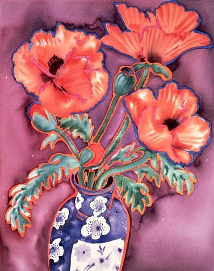 Poppies in Chinese Vase (watercolour) von Lillian  Delevoryas