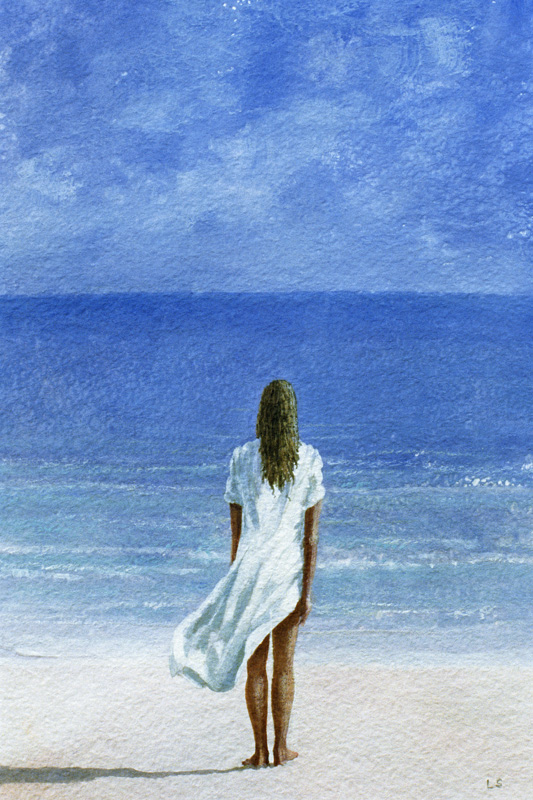 Girl on beach, 1995 (watercolour on paper)  von Lincoln  Seligman