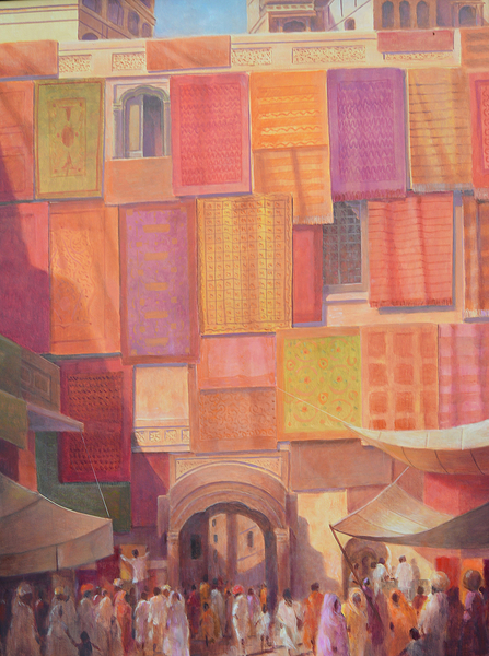 City wall with rugs, Jaisalmer von Lincoln  Seligman