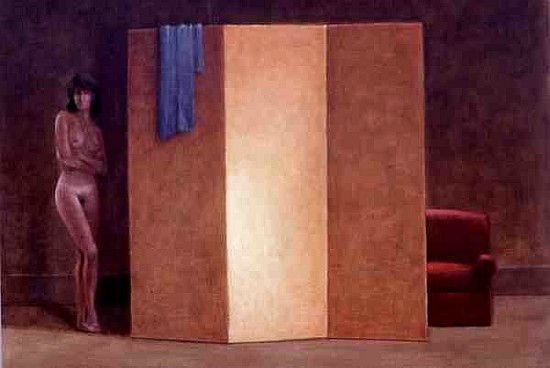 Girl with Gold Screen, 1992 (acrylic on paper) (see 135441)  von Lincoln  Seligman
