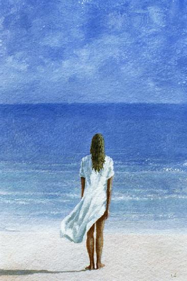 Girl on beach, 1995 (watercolour on paper) 