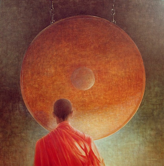 Young Monk with Gong (oil on canvas)  von Lincoln  Seligman