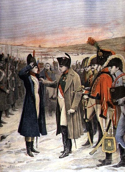 Napoleon Bonaparte (1769-1821) presenting the female officer, Marie Schellinck with a medal on the b von Lionel Noel Royer