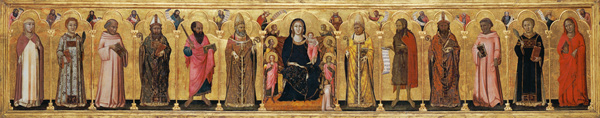 Thronende Madonna mit Kind und dem Stifter, zwölf Heiligen und Propheten von Lippo Memmi