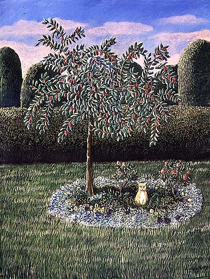 Cat under a plum tree, 1988 (pastel)  von Liz  Wright