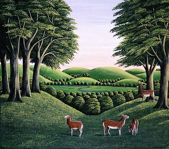 Deer on the hill, 1985 (gouache)  von Liz  Wright