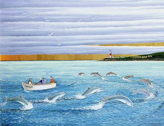 Dolphins Playing, 2004 (oil on canvas)  von Liz  Wright