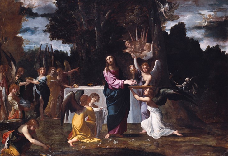 Christus in der Wüste, von Engeln bedient von Lodovico Carracci