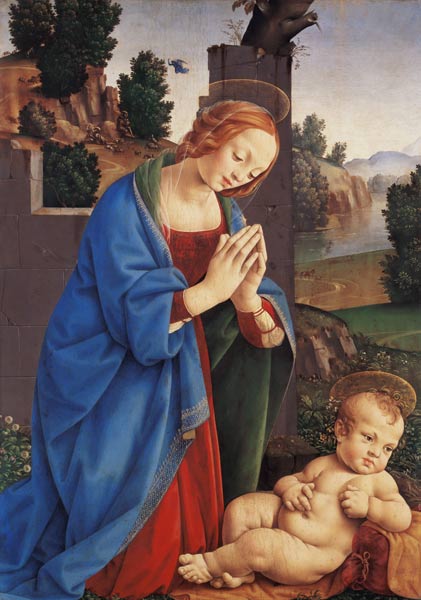 The Virgin Adoring the Child, 1490-1500 von Lorenzo di Credi