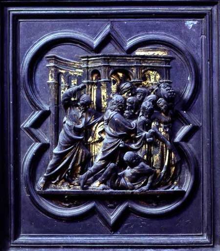 Christ Chasing the Merchants from the Temple, seventh panel of the North Doors of the Baptistery of von Lorenzo Ghiberti