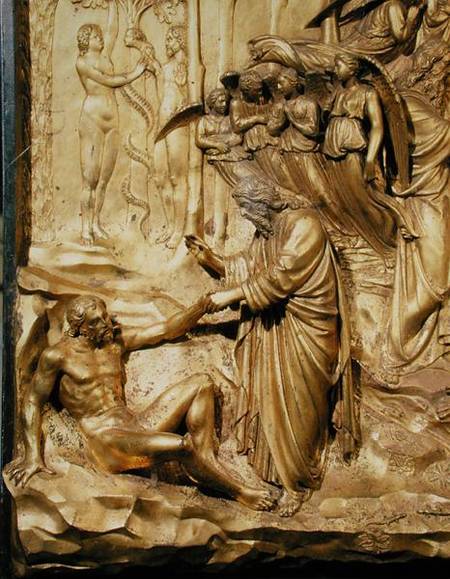 The Story of Adam, detail of the Creation of Adam and the Temptation of Adam and Eve, from one of th von Lorenzo Ghiberti