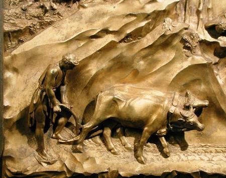 The Story of Cain and Abel, detail of Cain Ploughing his Land, from the original panel from the East von Lorenzo Ghiberti