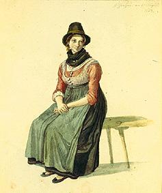 Trachtenstudie: Junge Bäuerin aus Fischbachau. 1823