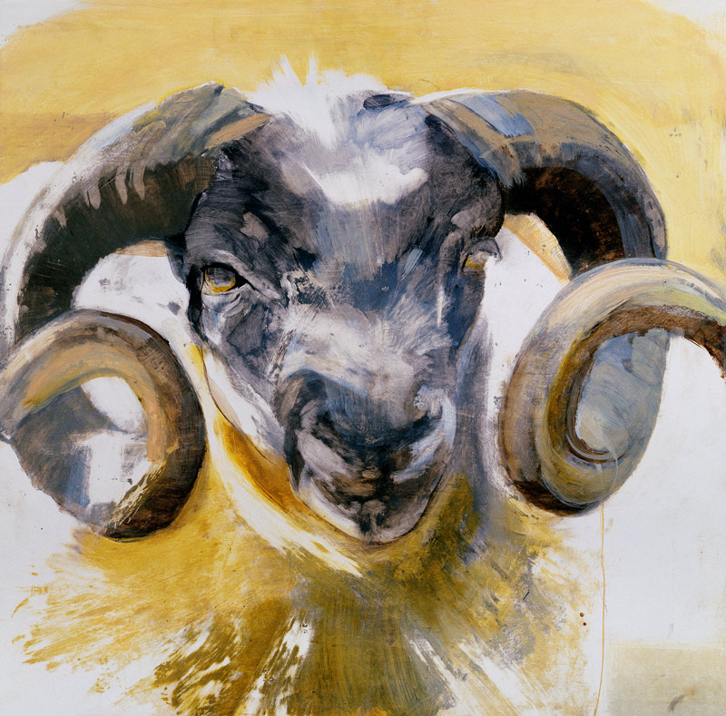 Long Horn Sheep (mixed media)  von Lou  Gibbs