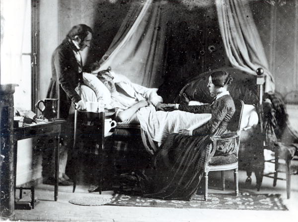 The Visit of the Doctor to the Patient, c.1840-50 (b/w photo)  von Louis-Adolphe Humbert de Mollard