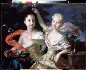 Porträt Großfürstinnen Anna Petrowna (1708-1728) und Elisabeth Petrowna (1709-1761) 1717