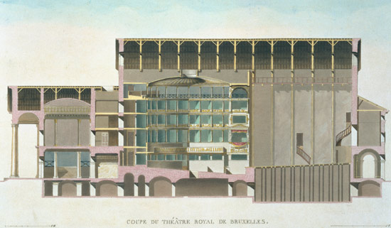 Cross Section of Theatre Royal, Brussels, from 'Choix des Monuments, Edifices et Maisons les plus re von Louis Damesme