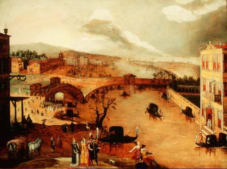 Scene Galante in a River Landscape (panel) von Louis de Caullery