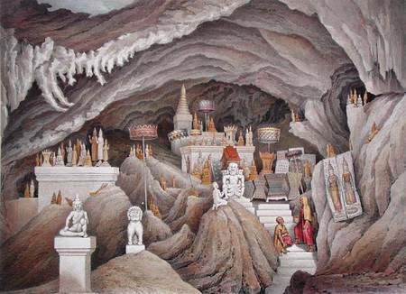 Interior of the grotto of Nam Hou, Laos, from 'Atlas du Voyage d'Exploration de Indo-Chine effectue von Louis Delaporte