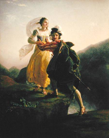 Bianca Cappello (c.1542-87) Fleeing with her lover Francesco de Medici (1541-87) von Louis Ducis