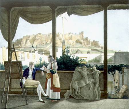The French Consul, Monsieur Fauvel, on the terrace of his house in Athens, engraved by the Thierry B von Louis Dupre