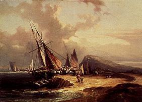 Entladen eines Segelschiffes. 1855