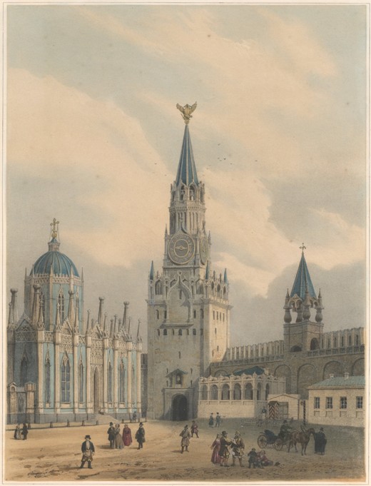 Der Turm des Erlösers (Spasskaja Turm) und die St. Katharinenkirche des Auferstehungsklosters im Mos von Louis Jules Arnout