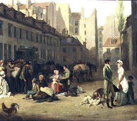 The Arrival of a Stage Coach at the Terminus, detail of some passengers 1804