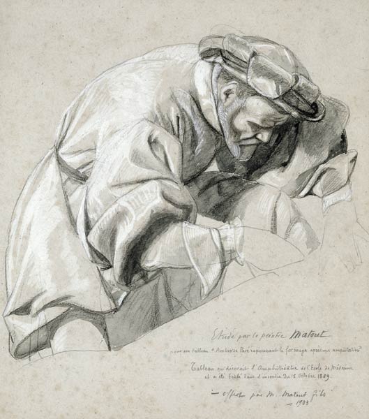 Study of Ambroise Pare (c.1510-90) the 'Father of Modern Surgery' (charcoal & white chalk wash on pa von Louis Nicolas Matout