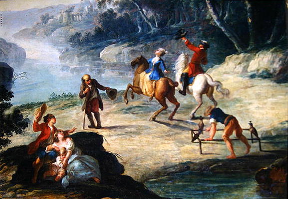 A Hunt with Falcons, Detail of a Rider and a Falconer (oil on canvas) von Louis Philippe Crepin