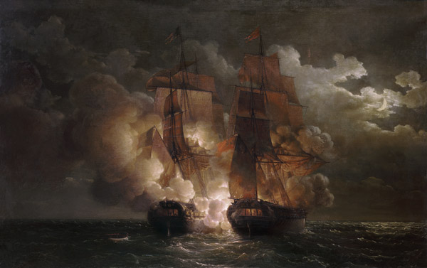 Battle Between the French Frigate 'Arethuse' and the English Frigate 'Amelia' in View of the Islands von Louis Philippe Crepin