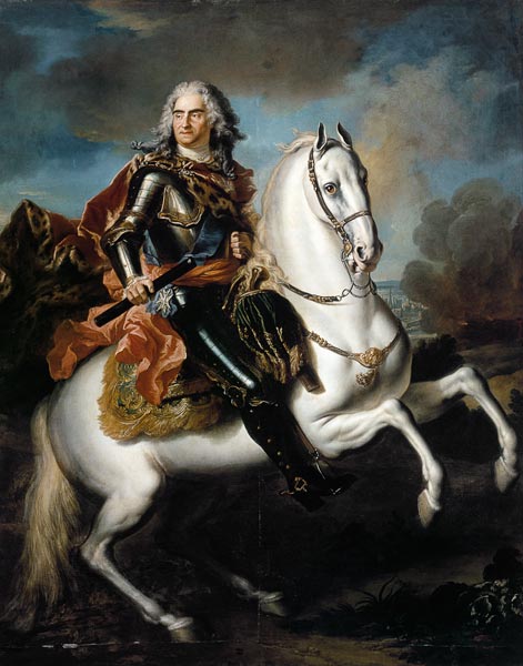 König August II. (der Starke) von Polen zu Pferde von Louis Silvestre d.J.