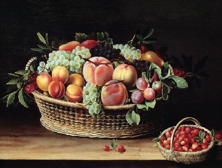 Basket of Apricots, Grapes and Strawberries