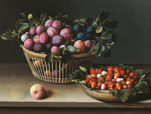 Basket of Plums and Basket of Strawberries von Louise Moillon