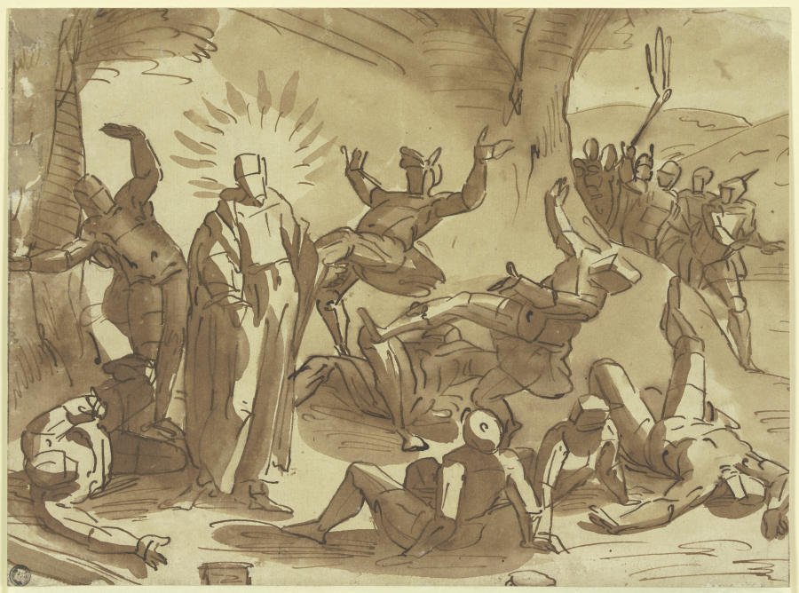 Christus wirft durch seine Stimme die ihn gefangennehmenden Soldaten nieder von Luca Cambiaso