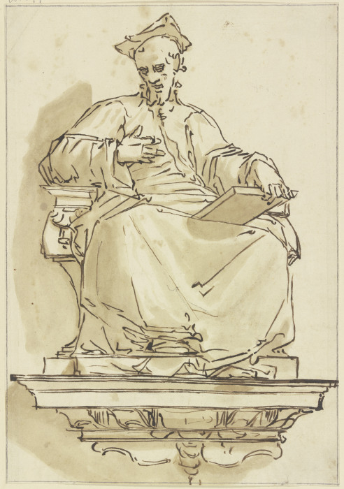 Konsolstatue eines sitzenden Kardinals von Luca Cambiaso