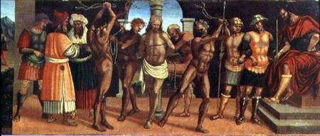 The Flagellation, detail of the predella panel from the altarpiece of the Trinity with Madonna and C von Luca Signorelli